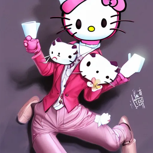 Prompt: Hello Kitty as a Joker, by Stanley Artgerm Lau, WLOP, Rossdraws, James Jean, Andrei Riabovitchev, Marc Simonetti, Yoshitaka Amano, ArtStation, CGSociety,