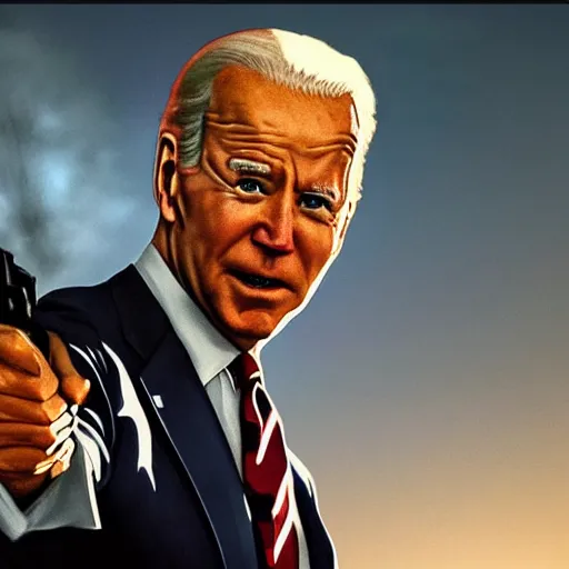 Image similar to joe biden as an evil terrorist, dramatic lighting, cinematic, establishing shot, extremly high detail, photorealistic, cinematic lighting, artstation, style by James Gurney