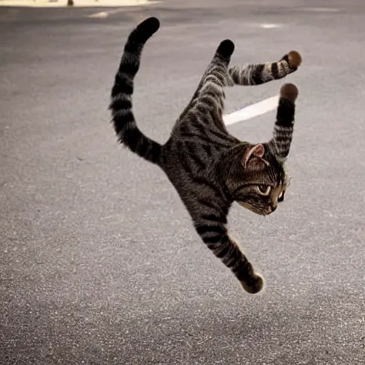 Image similar to a cat doing a backflip, realistic