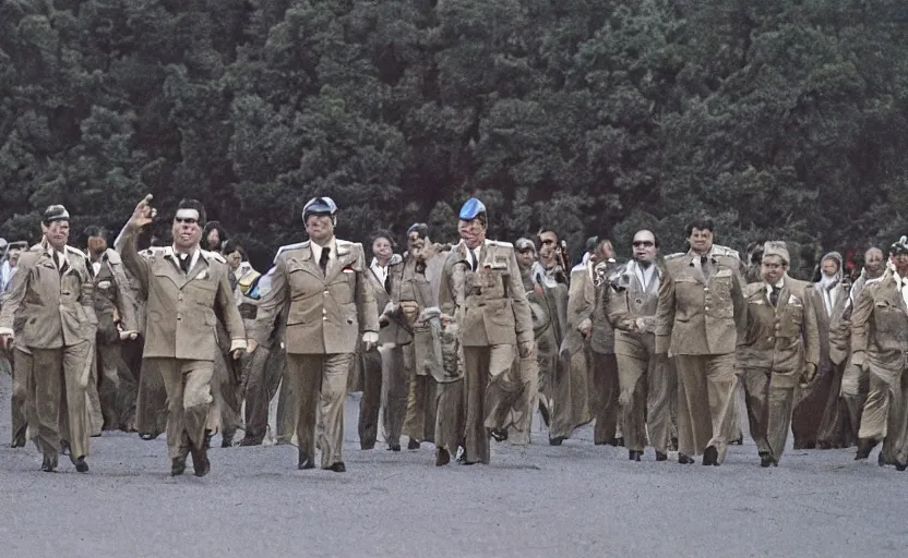 Prompt: 70s movie still of Josip Broz Tito leading his troops, by Irving Penn , Cinestill 800t 10mm Eastmancolor, heavy grainy picture, very detailed, high quality, 4k, HD criterion, precise texture