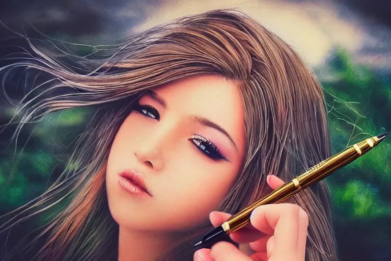 Image similar to girl, fantasy, pen paint, ultra realistic!!!, clear weather, golden hour, sharp focus