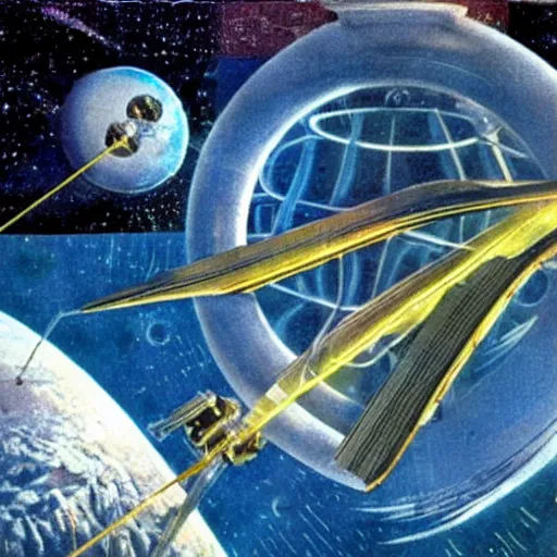 Prompt: megastructure floating in space, highly detailed 1 9 7 0 s scifi art