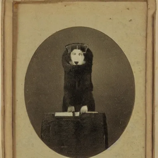 Image similar to a photograph of a furry from the early 1 9 th century