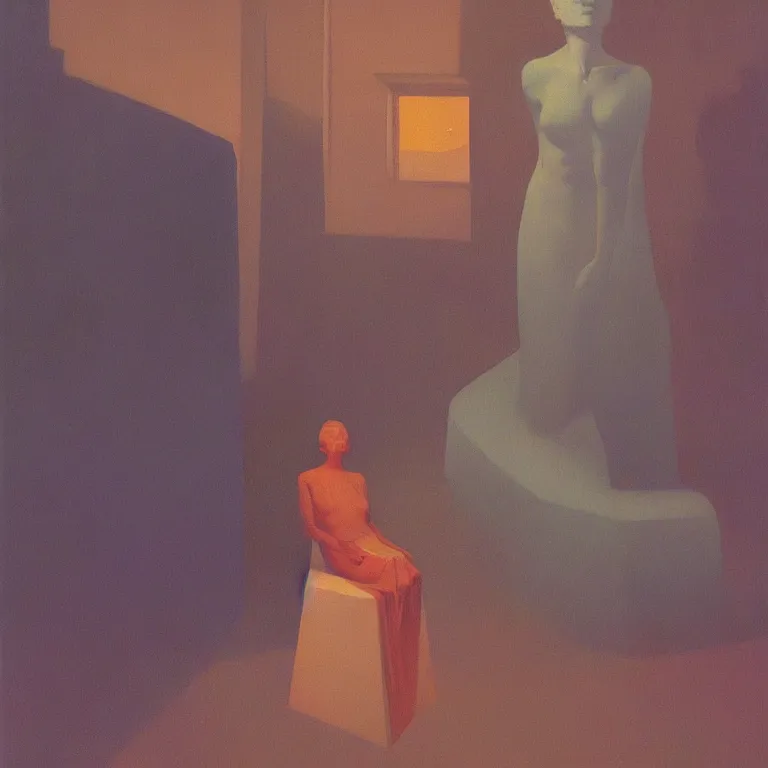 Image similar to the crystal woman, Edward Hopper and James Gilleard, Zdzislaw Beksinski, Steven Outram highly detailed