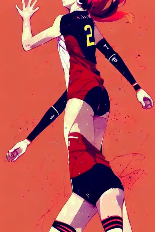 Image similar to a ultradetailed beautiful panting of a female volleyball player, by conrad roset, greg rutkowski and makoto shinkai, trending on artstation