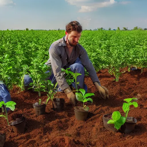 Image similar to koneki ken planting potatoes in belarus, instagram photo, photorealistic, hyper detailed, hyper realistic, houdini, vfx, unreal engine 5, octane render, 8 k, full hd