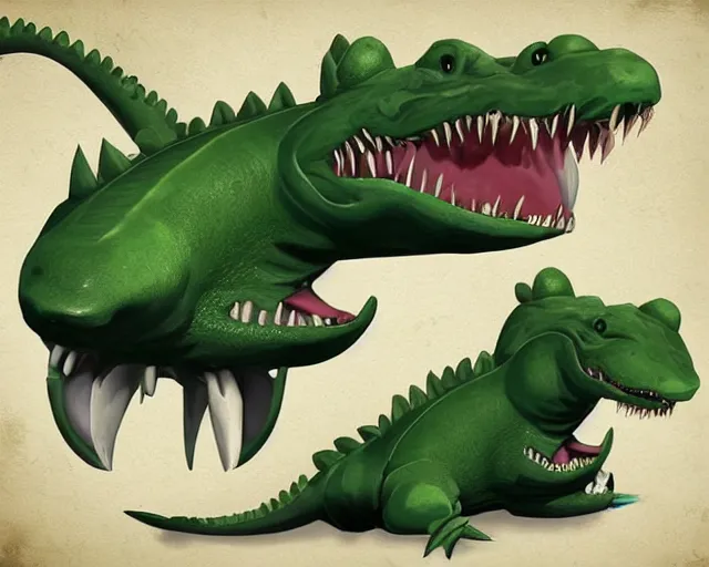 Image similar to sea of thieves animal concept art for a pale yellow - ish green alligator with snarling teeth, cgsociety, trending on artstation, rare ltd,