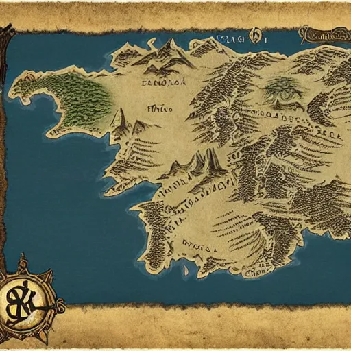 Prompt: middle earth style world map, medieval map, 8 k,