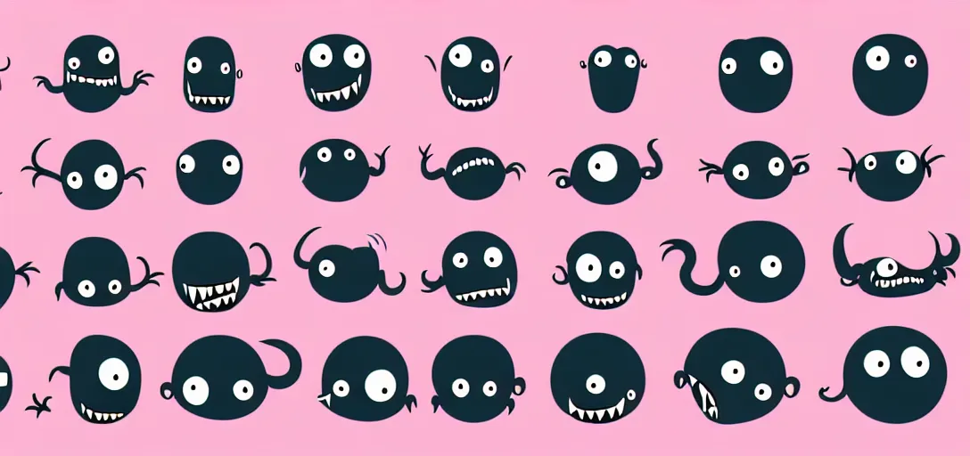 Prompt: cute monster, character design, character sheet, facial expressions, gestures, emotions, vector art, illustration, toy, cel shaded, 2 d, digital art, sharp focus, stylized, illustration, art by mike mignola, neutral face, short pink hair, long nose, small eyes, long legs, big belly, no ears, no horns, no tail,