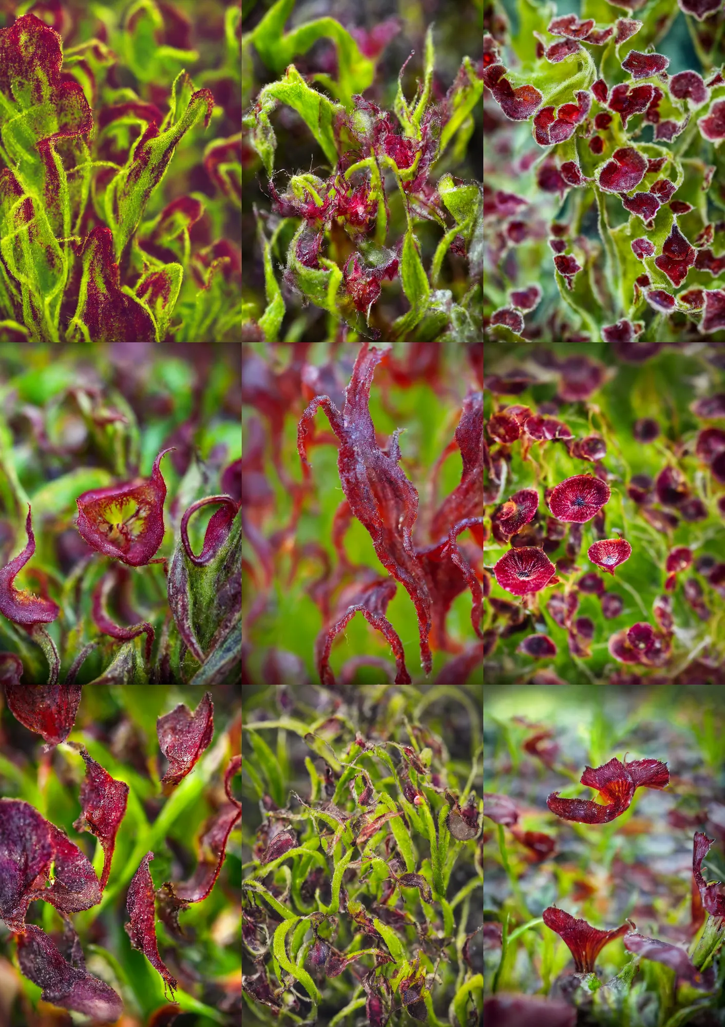 Prompt: out of focus carnivorous plants bokeh, macro, painterly