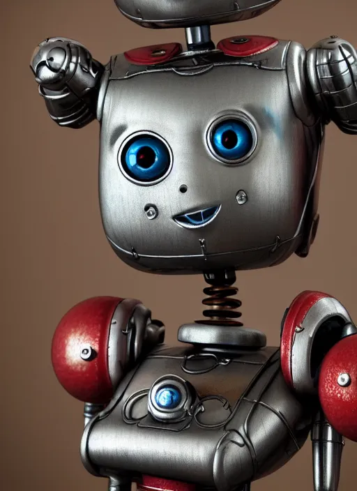 Image similar to highly detailed closeup portrait of a cute tin toy retro robot, nicoletta ceccoli, mark ryden, lostfish, earl nore, hyung tae, frank frazetta, global illumination, god rays, detailed and intricate environment