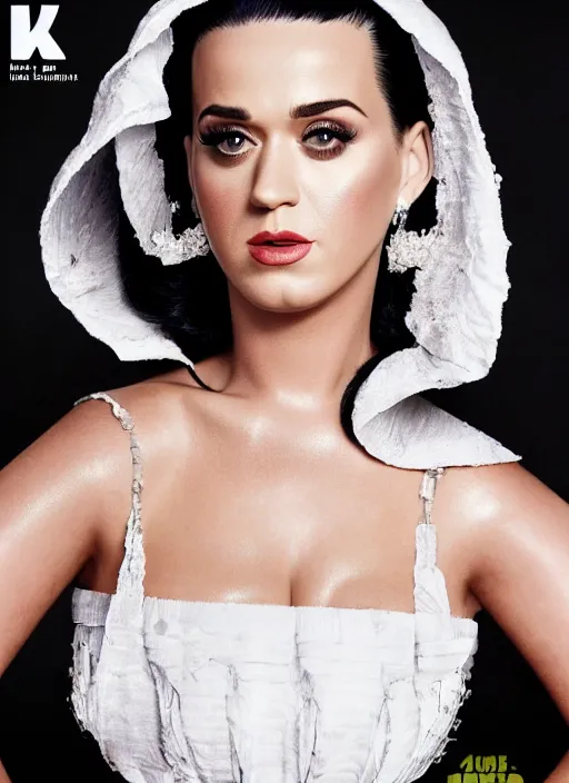 Image similar to smooth, 4 k hdr, 3 5 mm magazine photography of katy perry pregnant in a white dress, highly detailed, symmetrical face, fine details,