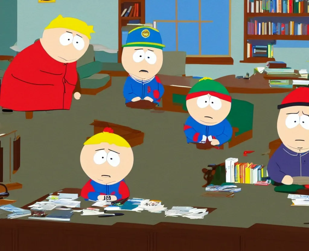 Image similar to South Park Eric Cartman shaking hands with Richard Nixon in front of Resolute Desk in the Oval Office