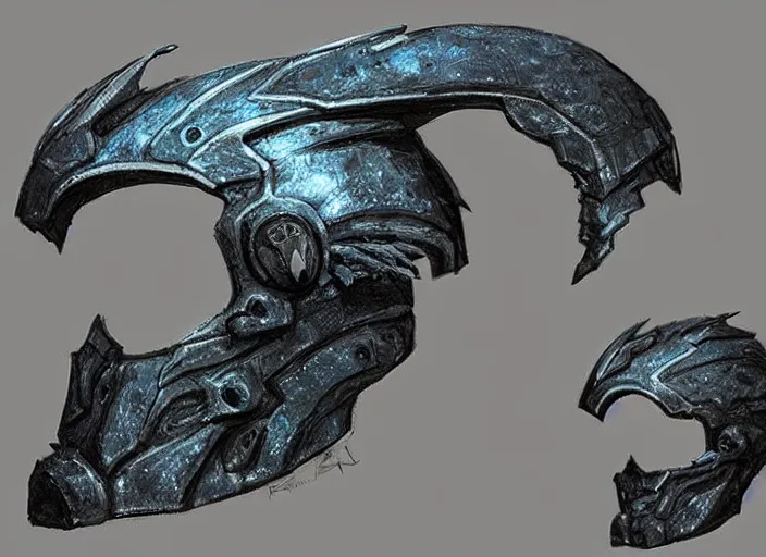 Image similar to portrait of raven themed helmet. concept art contest winner by bob ross and greg rutkowski ( 2 0 0 7 ).