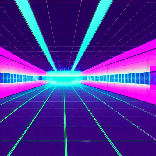 Image similar to noisy color photograph of a retrofuturist liminal space, dark pit, glitch, minimalist, cinematic, soft vintage glow, unreal engine