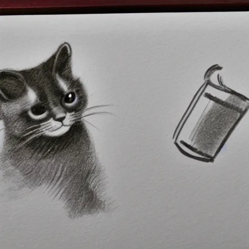 Prompt: a courtroom sketch of a cat suing a ferret for stealing money