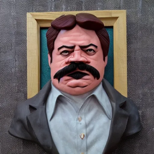 Image similar to ron Swanson made with bacon, sculpture, highly detailed