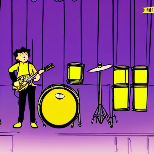 Image similar to bumblebee on stage with drums in the style of archies cartoon, high resolution, unreal engine