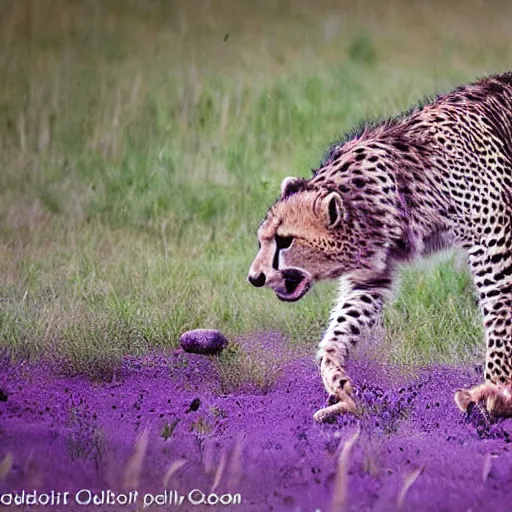 Image similar to chubby purple cheetah eating antelope