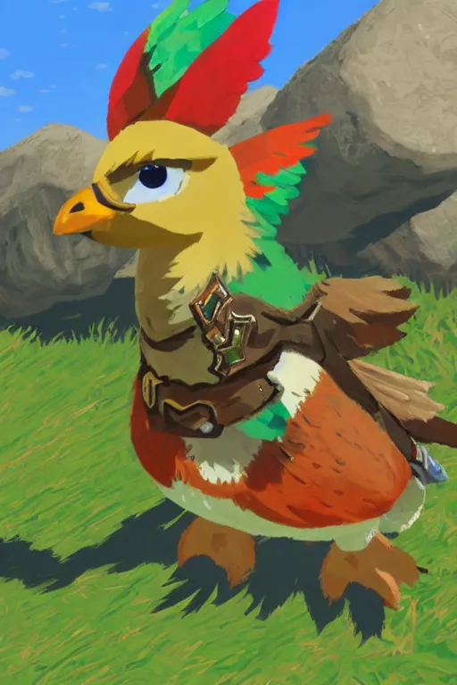 Image similar to a cucco from the legend of zelda breath of the wild, breath of the wild art style.