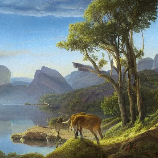 Image similar to prey, beautiful extremely detailed landscape oil on canvas in the style of 1 9 th century hudson river school of art