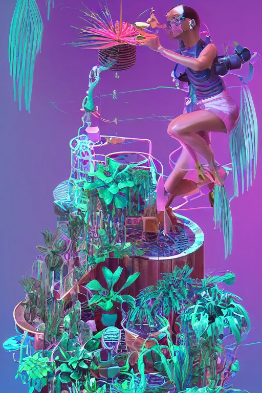 Prompt: epic 3 d abstract 🇵🇷 gameboy hacker, spinning hands and feet, 2 0 mm, plum and teal peanut butter melting smoothly into asymmetrical fortresses of monstera and succulents, liquid cooling, beautiful, intricate, houdini sidefx, trending on artstation, by jeremy mann, ilya kuvshinov, jamie hewlett and ayami kojima