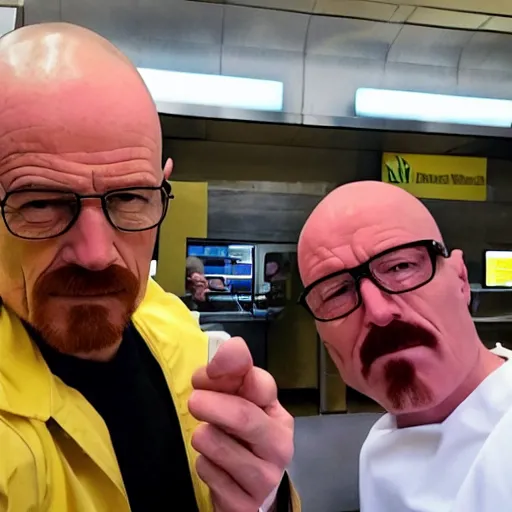 Image similar to Walter White at mcdonalds selfie