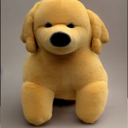 Image similar to a happy golden retriever puppyplush doll, 8 k