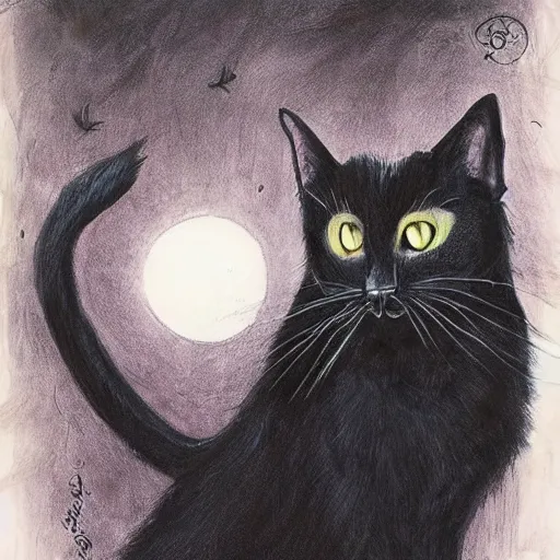 Image similar to a black cat in the style of esao andrews