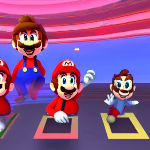 Image similar to The Beatles performing, in Super Mario Odyssey, ingame screenshot