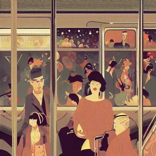 Image similar to parisian subway life, illustration by victo ngai, studio muti, malika favre