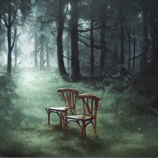 Prompt: chair in the forest wenjun lin realistic