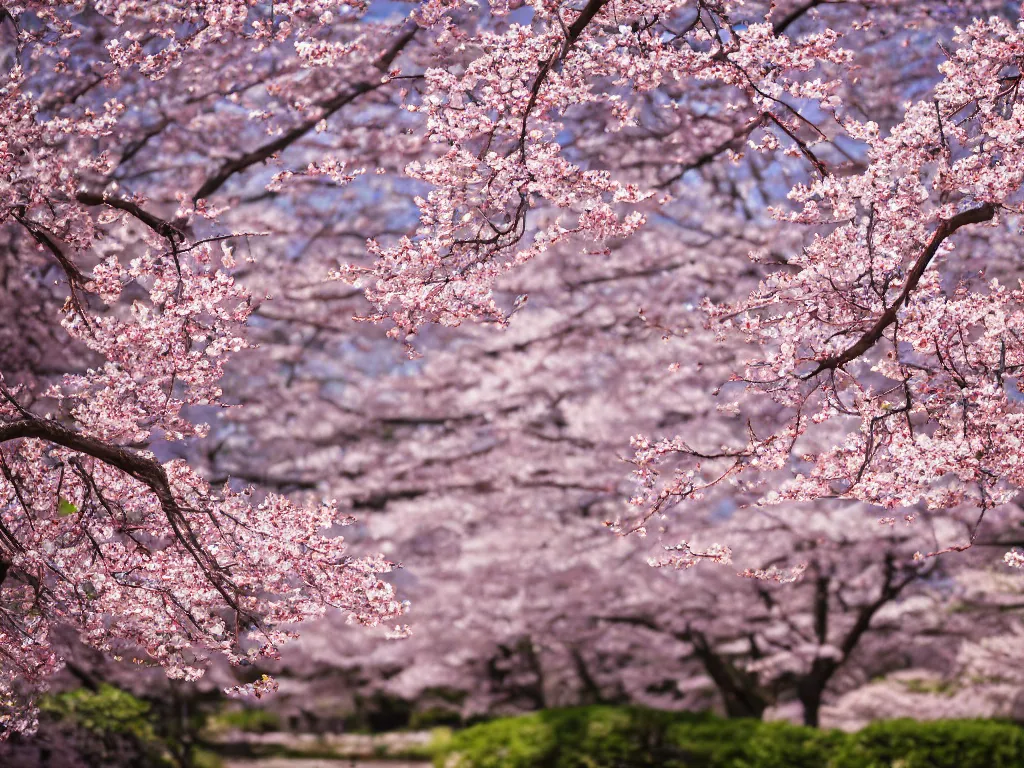 Image similar to japanese beauty, sakura on background, XF IQ4, 150MP, 50mm, f/1.4, ISO 200, 1/160s, natural light, Adobe Photoshop, Adobe Lightroom, DxO Photolab, polarizing filter, Sense of Depth, AI enhanced, HDR