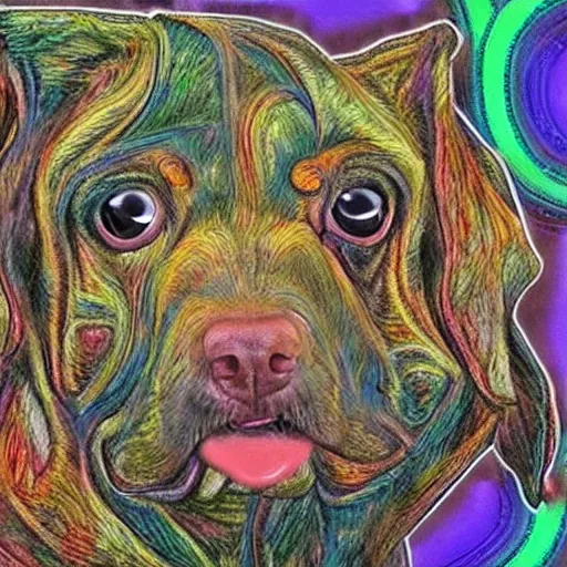 Prompt: those google deep dream images made of dogs
