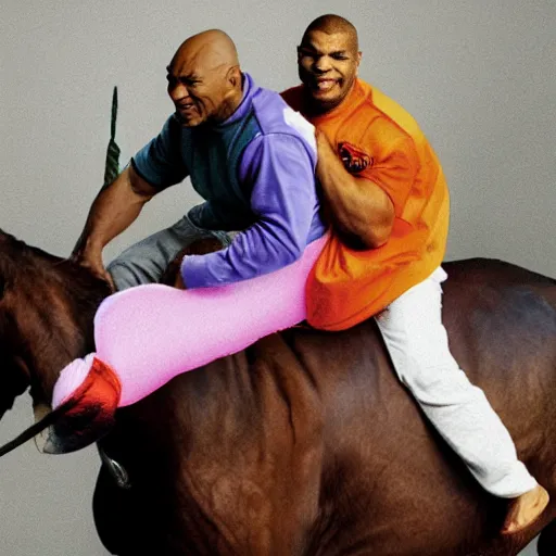 Prompt: mike tyson riding on a unicorn photograph