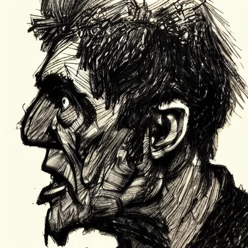 Image similar to a realistic yet scraggly portrait sketch of the side profile of a stern and sophisticated murdoc niccals, trending on artstation, intricate details, in the style of frank auerbach, in the style of sergio aragones, in the style of martin ansin, in the style of david aja, in the style of mattias adolfsson