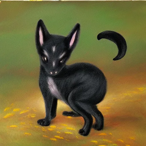 Image similar to umbreon pup in the style of a naturalist painting