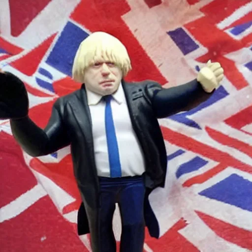 Image similar to Boris Johnson action figure, in its package