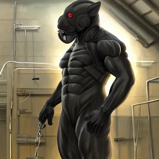 Image similar to a enormously muscled black - coated anthro horse supersoldier wearing tactical kevlar fabric in a research facility, humongous muscles, highly detailed, furry, furaffinity, digital painting, artstation, sharp focus, smooth, concept art, illustration, art by artgerm, greg rutkowski