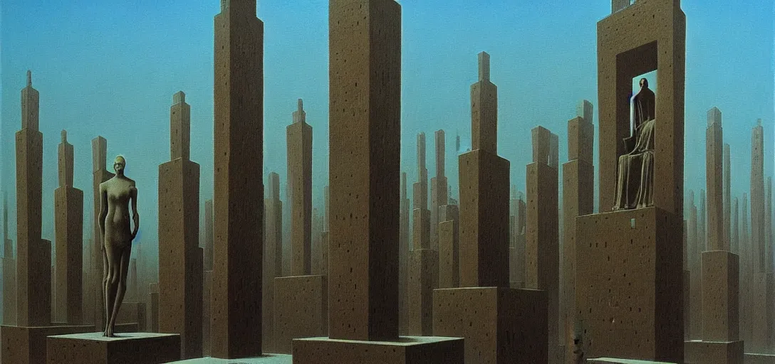 Image similar to a dystopian surreal painting of statues and buildings by zdzisław beksinski