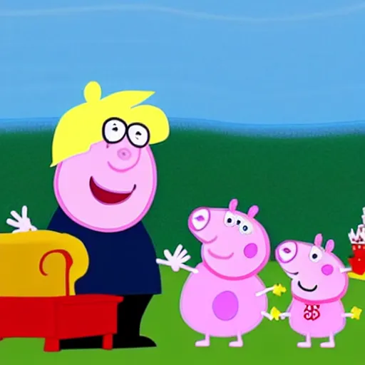 Image similar to still image of boris johnson as a character in peppa pig show