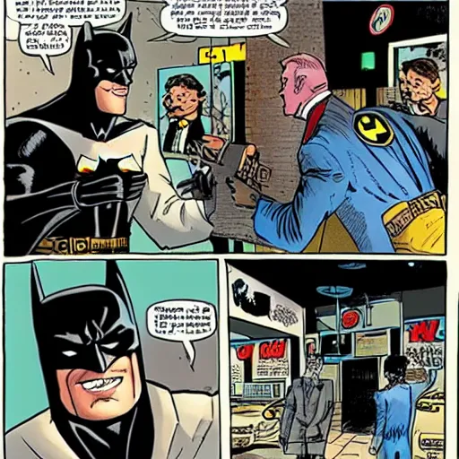 Prompt: batman as a used car salesman