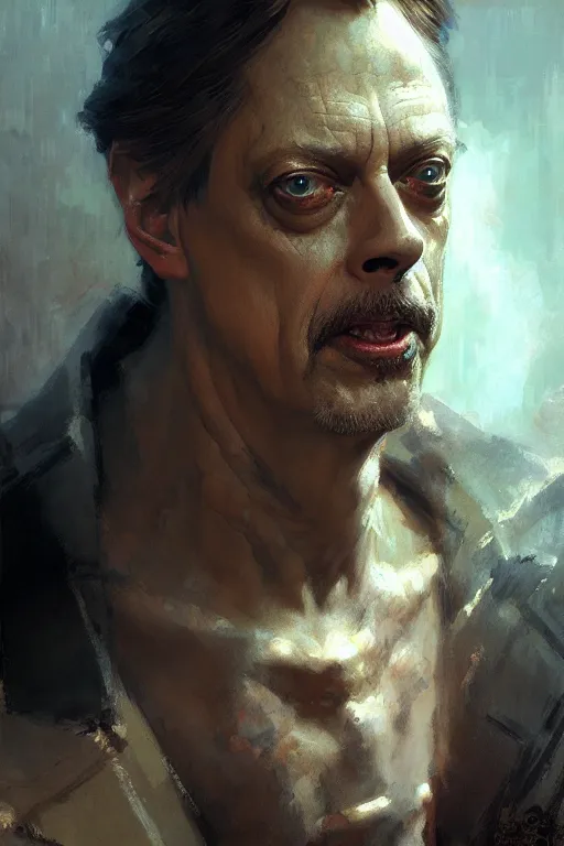 Prompt: steve buscemi portrait dnd, painting by gaston bussiere, craig mullins, greg rutkowski, yoji shinkawa