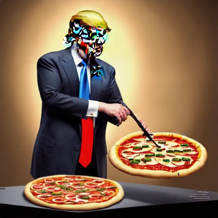 Image similar to epic professional digital art of trump making a pizza, best on artstation, cgsociety, wlop, behance, pixiv, cosmic, epic, stunning, gorgeous, much detail, much wow, masterpiece by dorian cleavanger and stanley lau