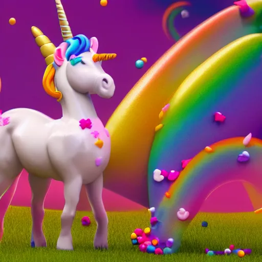 Prompt: a unicorn with sprinkles coming out of its mouth, octane render, lisa frank style