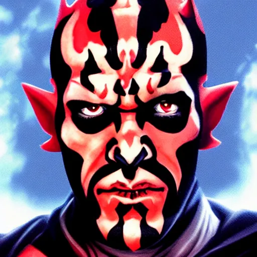 Image similar to a portrait of Darth Maul, floating in space, fully body posing, high quality character concept art, digital, trending