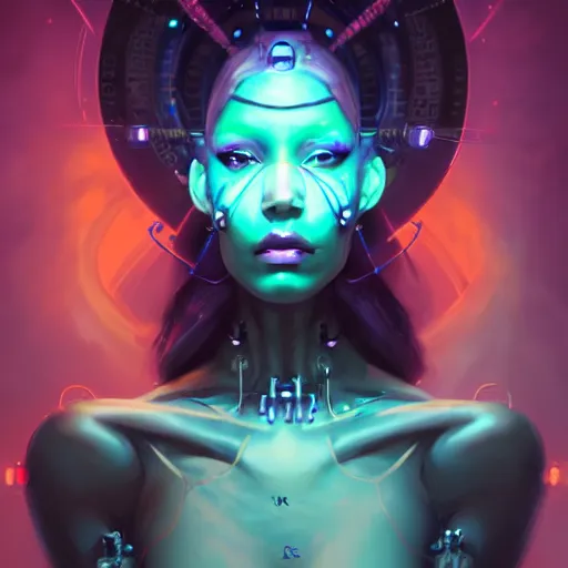 Image similar to a portrait of a beautiful cybernetic voodoo woman, cyberpunk concept art by pete mohrbacher and wlop and artgerm and josan gonzales, digital art, highly detailed, intricate, sci-fi, sharp focus, Trending on Artstation HQ, deviantart, unreal engine 5, 4K UHD image