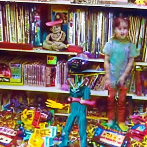 Image similar to vhs footage of a terrifying liminal space and a super creepy toy