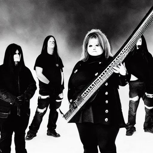 Image similar to Erna solberg in a black metal band