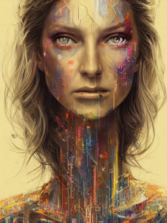 Prompt: art portrait of Galadriel,8k,by tristan eaton,Stanley Artgermm,Tom Bagshaw,Greg Rutkowski,Carne Griffiths,trending on DeviantArt,face enhance,hyper detailed,minimalist,cybernetic, android, blade runner,full of colour,